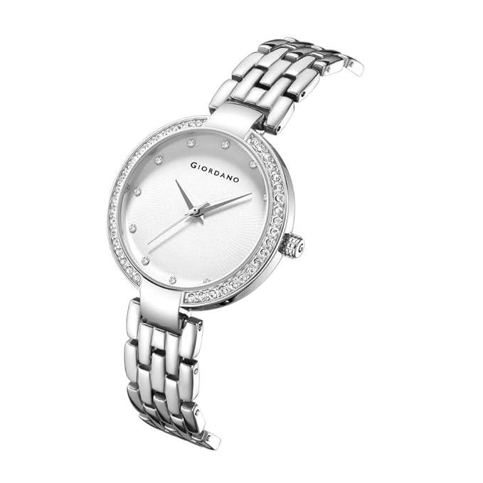 Giordano Analog Watch For Women With Diamond Indices, Stainless Steel Strap And Crystal Embellished Bezel - Gd-214 : GD-2141-11