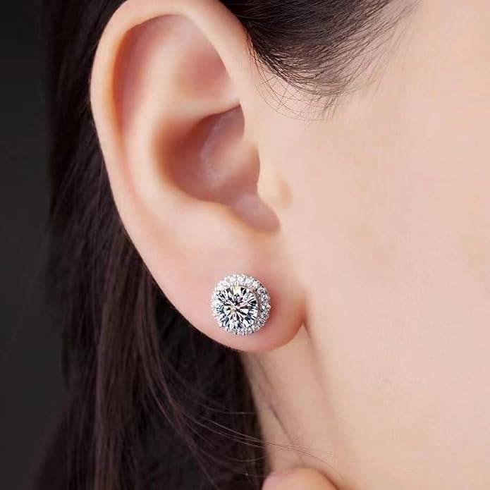4 Ct / Pair Halo Bliss Solitaire Studs Moissanite Earrings : RoundHalo_4ct