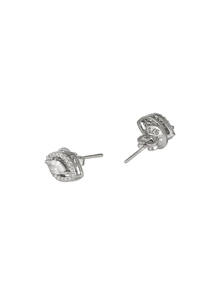 925 Sterling Silver Cubic Zirconia Oval Marquis Studds Earrings : AGER5127