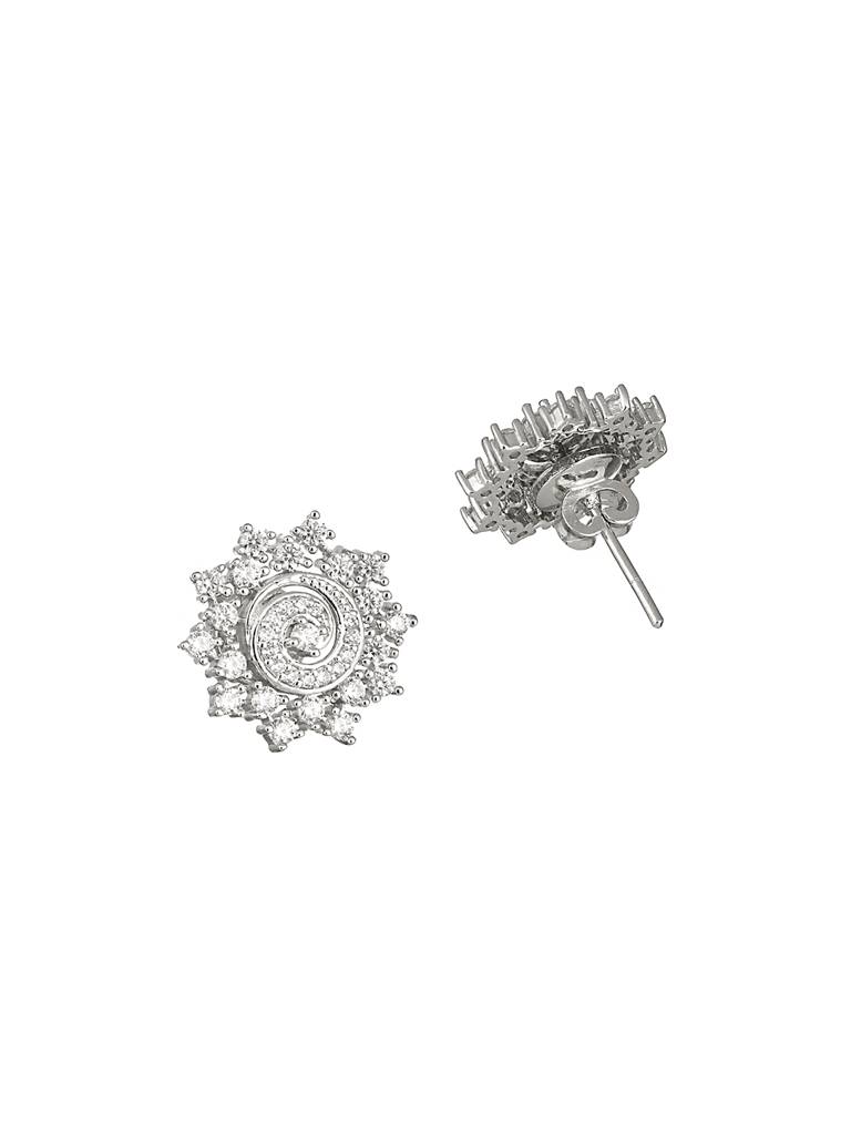 925 Sterling Silver Cubic Zirconia Flora Circle Studds Earrings : AGER5133