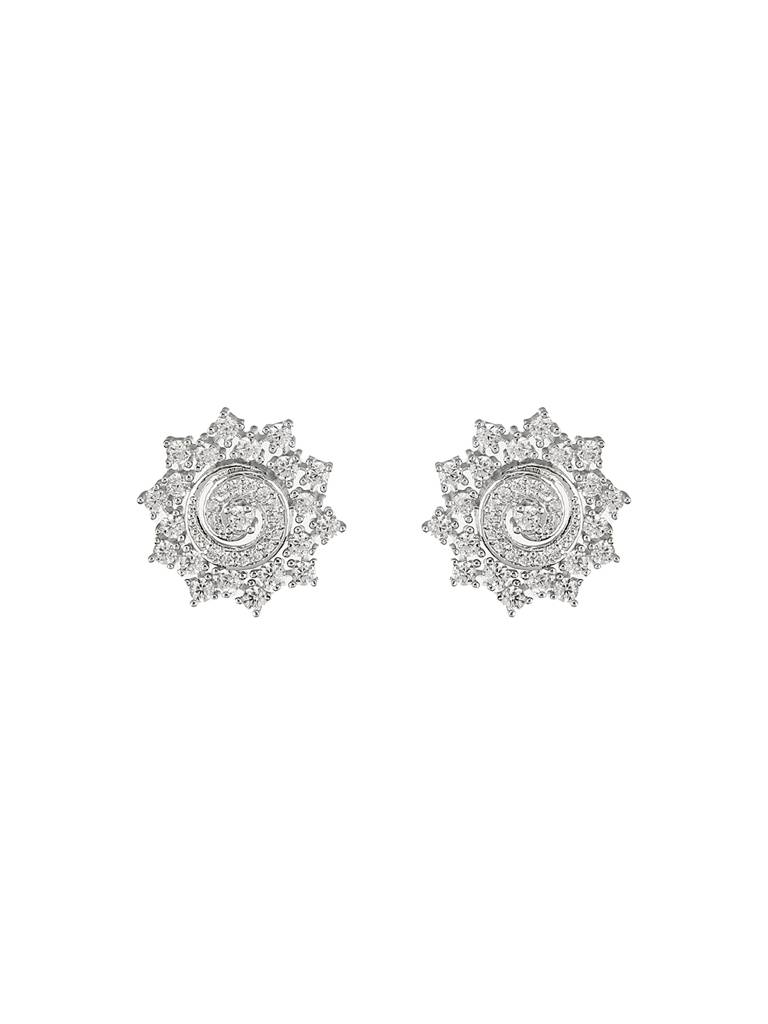 925 Sterling Silver Cubic Zirconia Flora Circle Studds Earrings : AGER5133