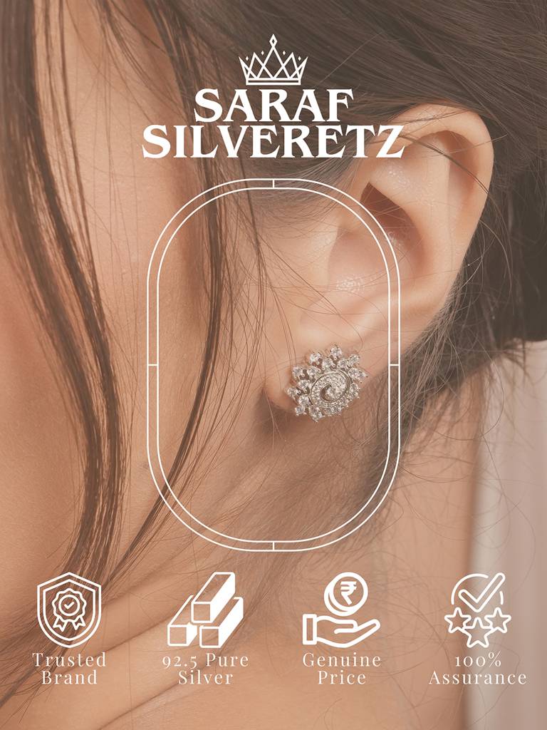 925 Sterling Silver Cubic Zirconia Flora Circle Studds Earrings : AGER5133