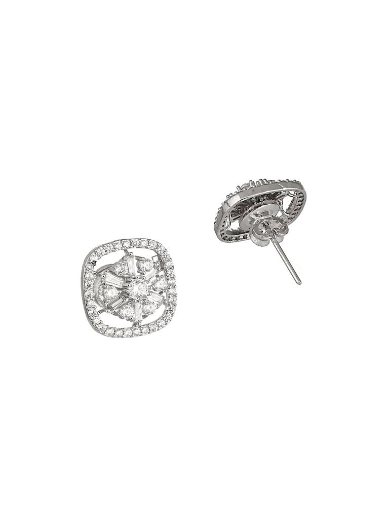 925 Sterling Silver Rhodium Plated Halo Square Studds Earrings : AGER5135
