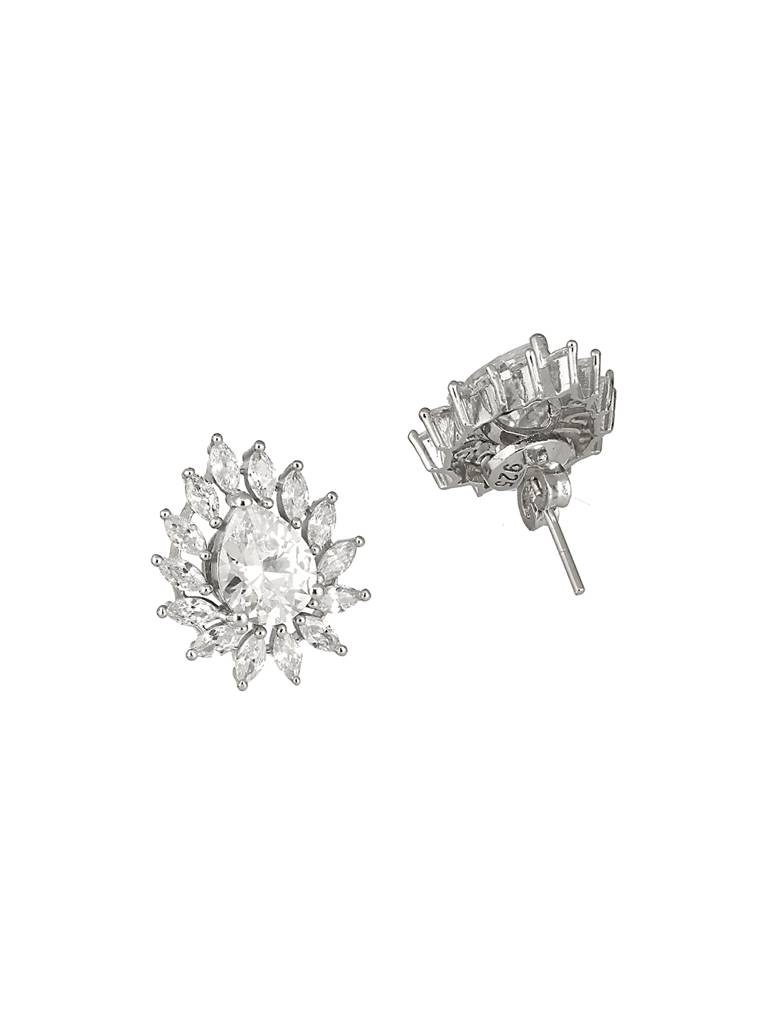925 Sterling Silver Rhodium Plated Drop Shaped Solitaire Earrings : AGER5136