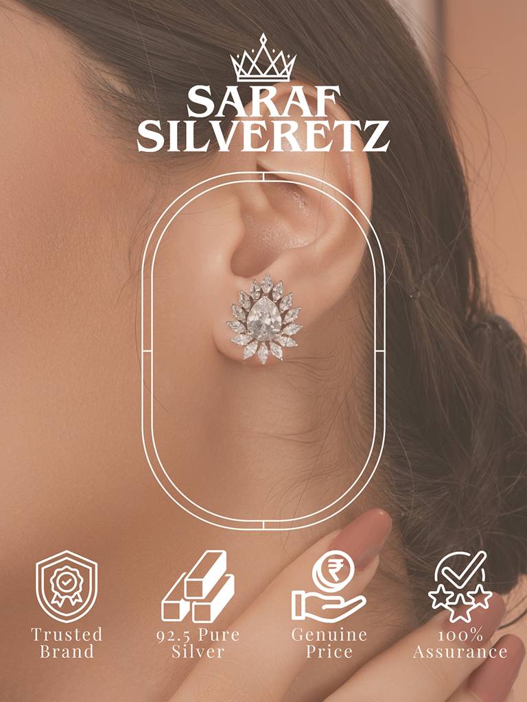 925 Sterling Silver Rhodium Plated Drop Shaped Solitaire Earrings : AGER5136