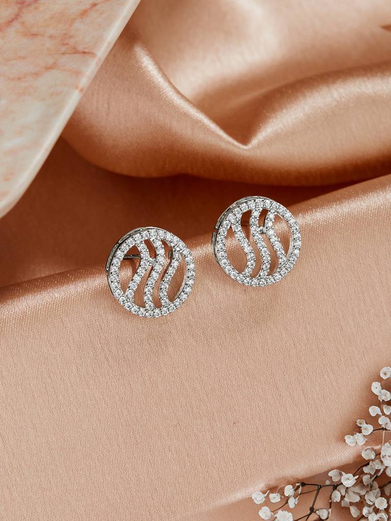 Eternz Certified Jewellery - Saraf RS Jewellery925 Sterling Silver Rhodium Plated Circular Studds Earrings (One Size)