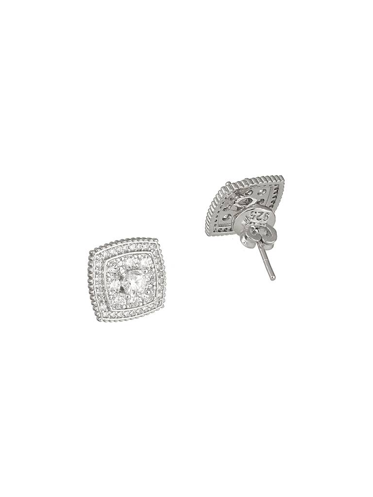 925 Sterling Silver Rhodium Plated Geometric Square Cluster Cz Studds Earrings : AGER5139