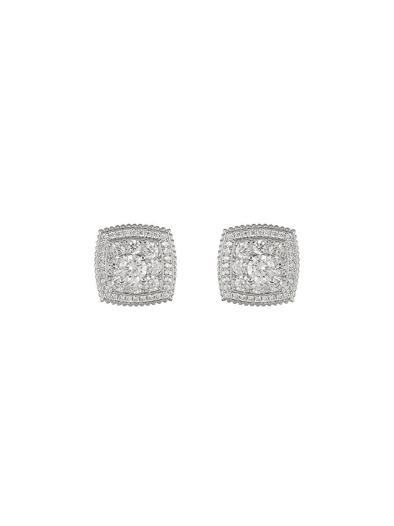 925 Sterling Silver Rhodium Plated Geometric Square Cluster Cz Studds Earrings : AGER5139