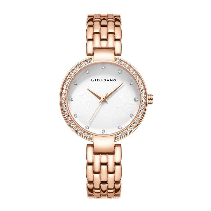 Giordano Analog Watch For Women With Diamond Indices, Stainless Steel Strap And Crystal Embellished Bezel - Gd-214 : GD-2141-33