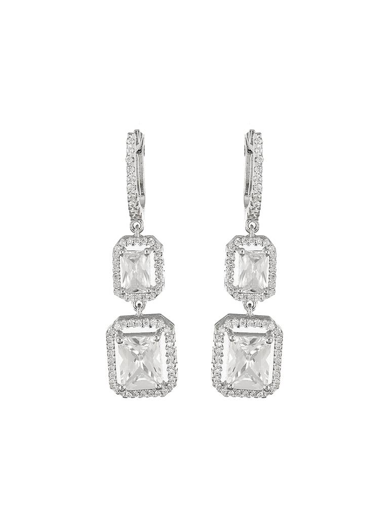 925 Sterling Silver Rhodium Plated Drop Dangler Bali Hoop Earrings : AGER5152