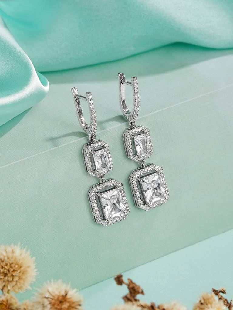 Eternz Certified Jewellery - Saraf RS Jewellery925 Sterling Silver Rhodium Plated Drop Dangler Bali Hoop Earrings (One Size)