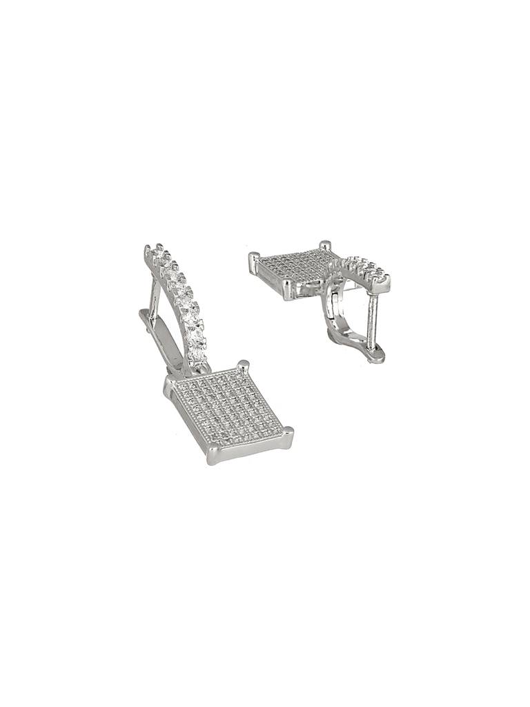 925 Sterling Silver Rhodium Plated Square Drop Bali Hoop Earrings : AGER5153