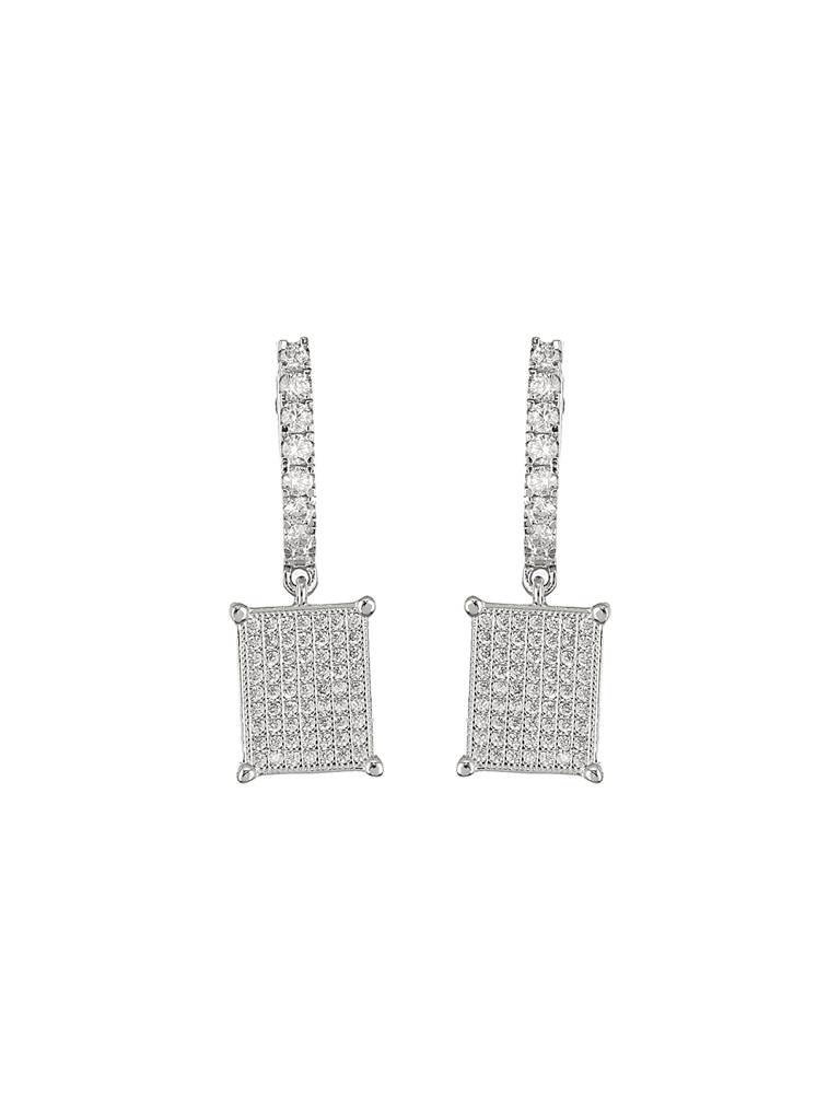 925 Sterling Silver Rhodium Plated Square Drop Bali Hoop Earrings : AGER5153