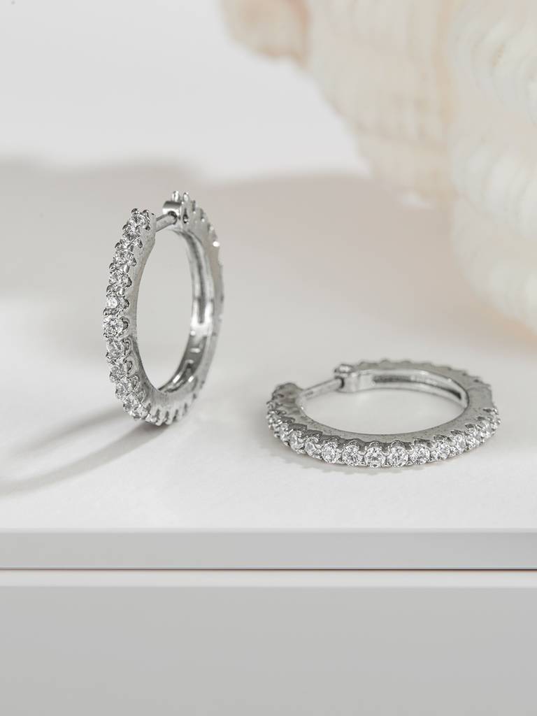 Eclipse Cubic Zirconia Double Hoop Earrings Rhodium on Sterling Silver Eclipse Cubic Zirconia Double Hoop Earrings Rhodium on Sterling Silver