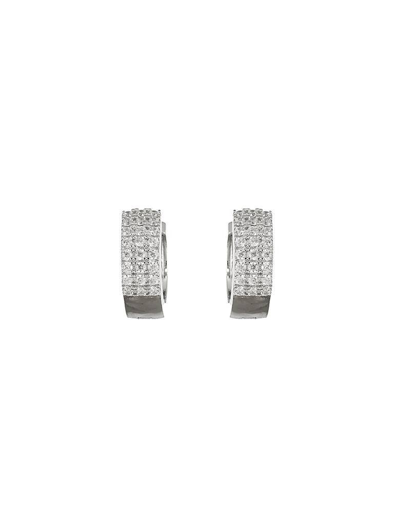 925 Sterling Silver Rhodium Plated Cz Studded Small Hoop Earrings : AGER5156