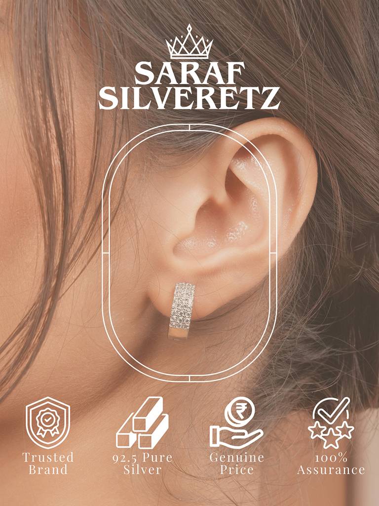 925 Sterling Silver Rhodium Plated Cz Studded Small Hoop Earrings : AGER5156