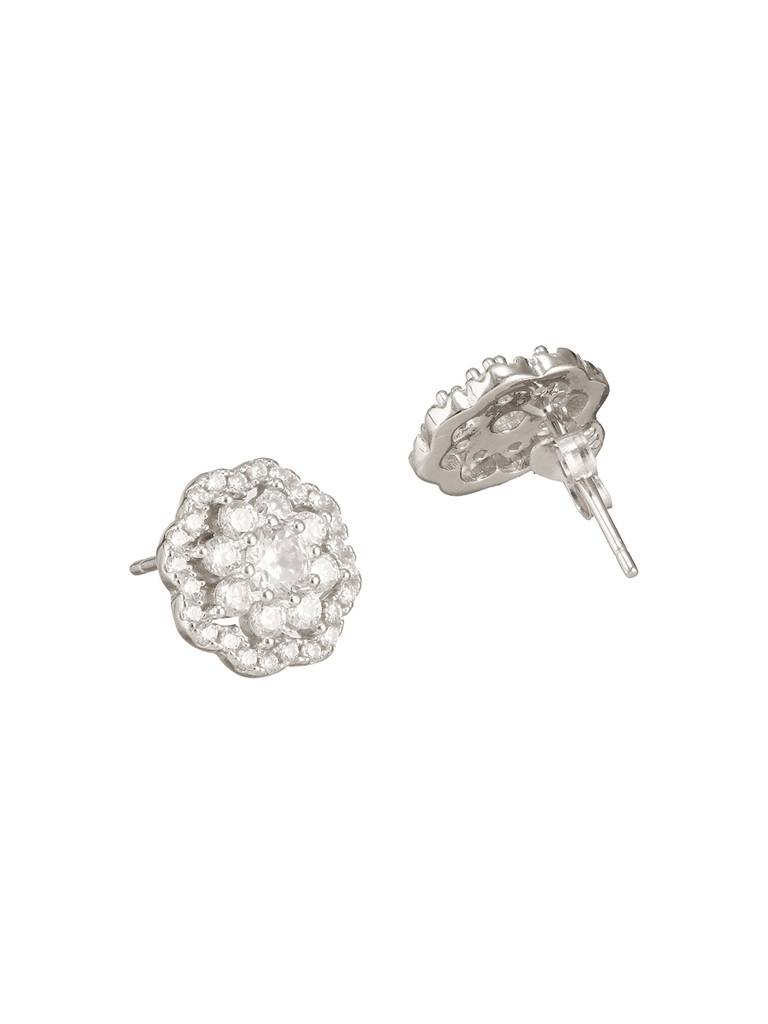 925 Sterling Silver Zircon Studded Floral Studds Earrings : AGER5159