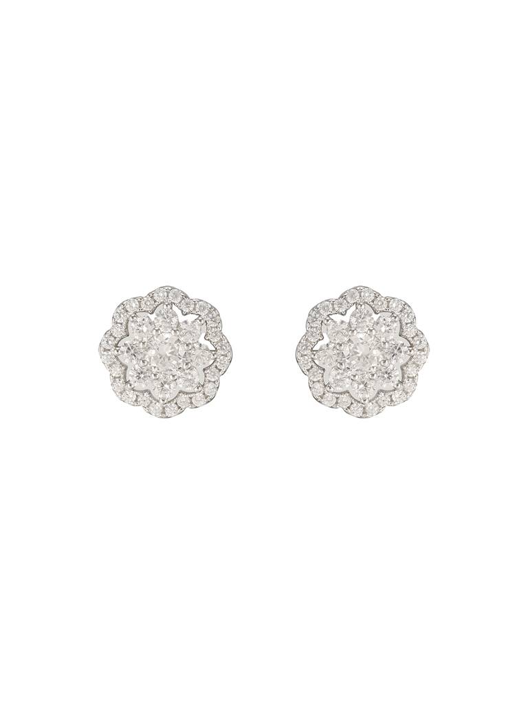 925 Sterling Silver Zircon Studded Floral Studds Earrings : AGER5159
