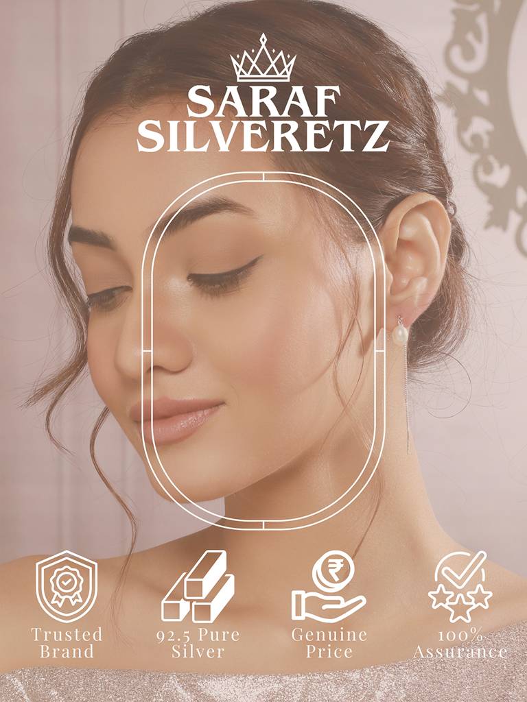 925 Sterling Silver Zircon Studded Freshwater Pearls Sui Dhaga Threader Dangle Earrings : AGER5160