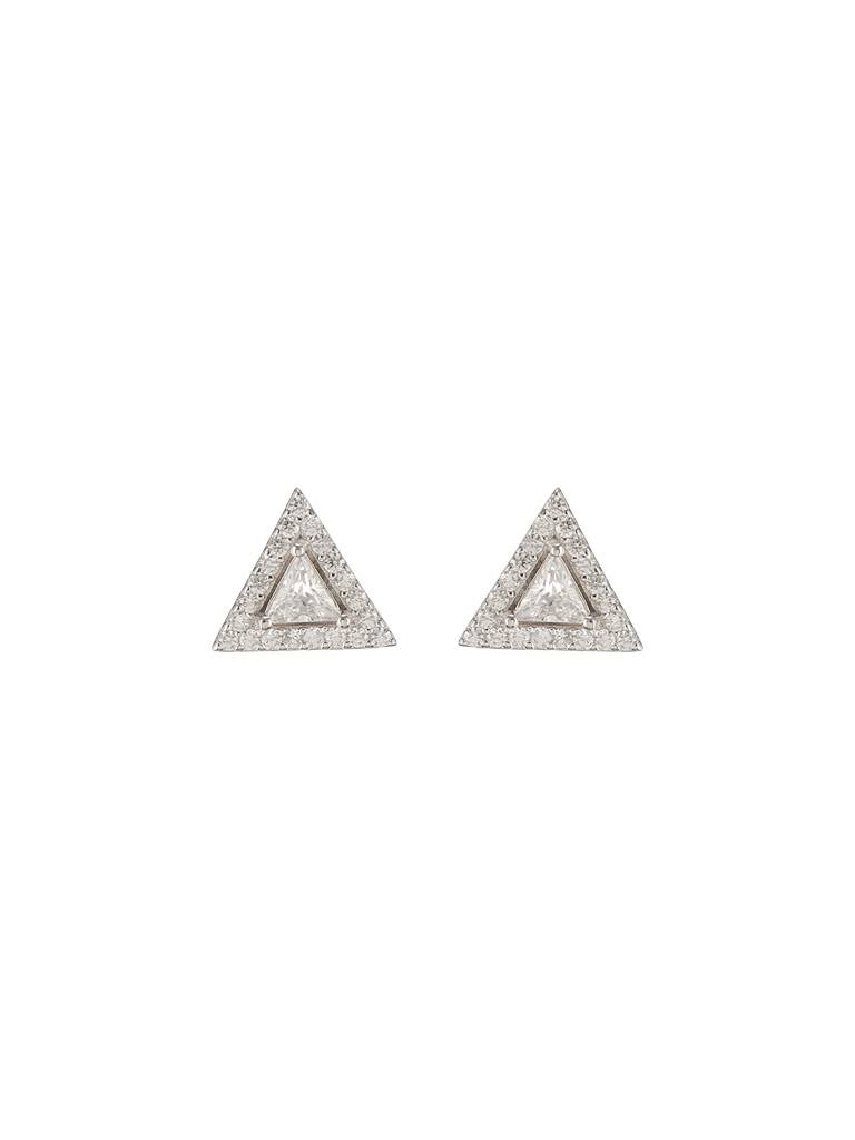 925 Sterling Silver Zircon Studded Pyramid Shaped Halo Solitaire Minimal Studds Earrings : AGER5172