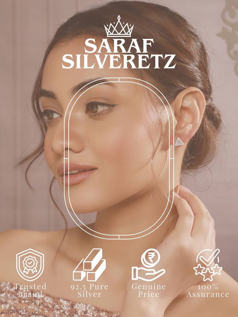 925 Sterling Silver Zircon Studded Pyramid Shaped Halo Solitaire Minimal Studds Earrings : AGER5172