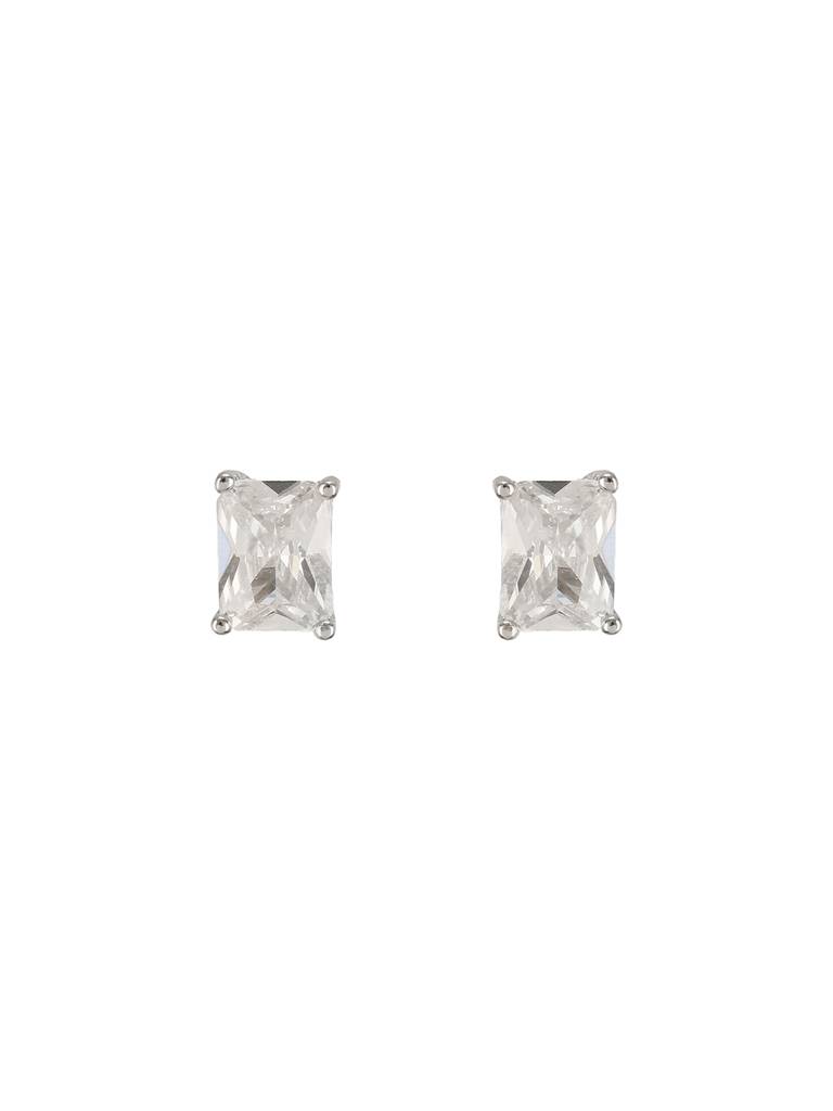 925 Sterling Silver 8 Mm Zircon Studded Rectangular Solitaire Minimal Studds Earrings : AGER5178