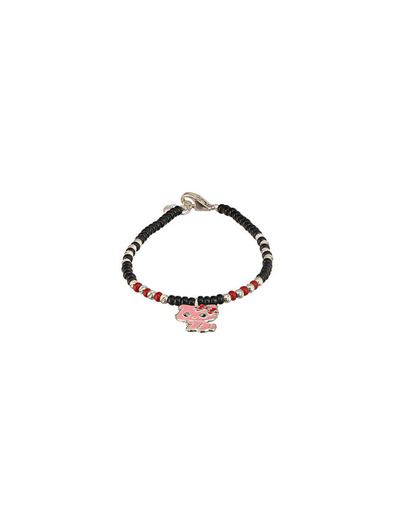 925 Sterling Silver Black Beads Hello Kitty Charms Adjustable Bracelet : AGBR5179