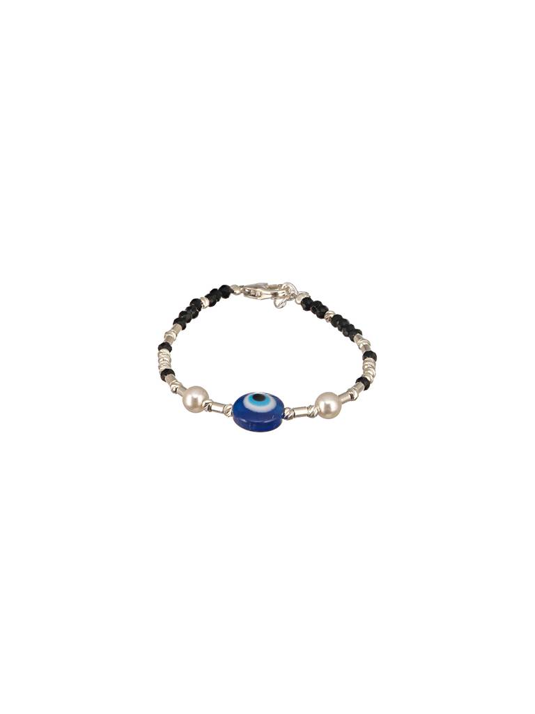 925 Unisex Evil Eye Baby Nazariya Bracelets With Black & Silver Beads Adjustable Bracelet : AGBR5181