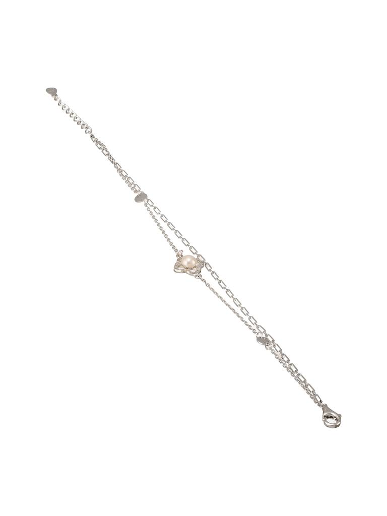 925 Sterling Silver Zircon & Pearl Embellished Floral Layered Wraparound Adjustablebracelet : AGBR5184