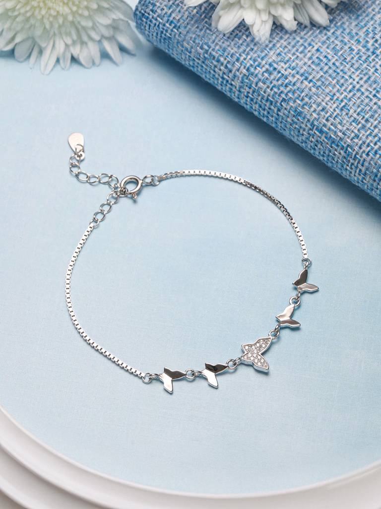 925 Sterling Silver Designer Charms Butterfly Adjustable Bracelet : AGBR5185