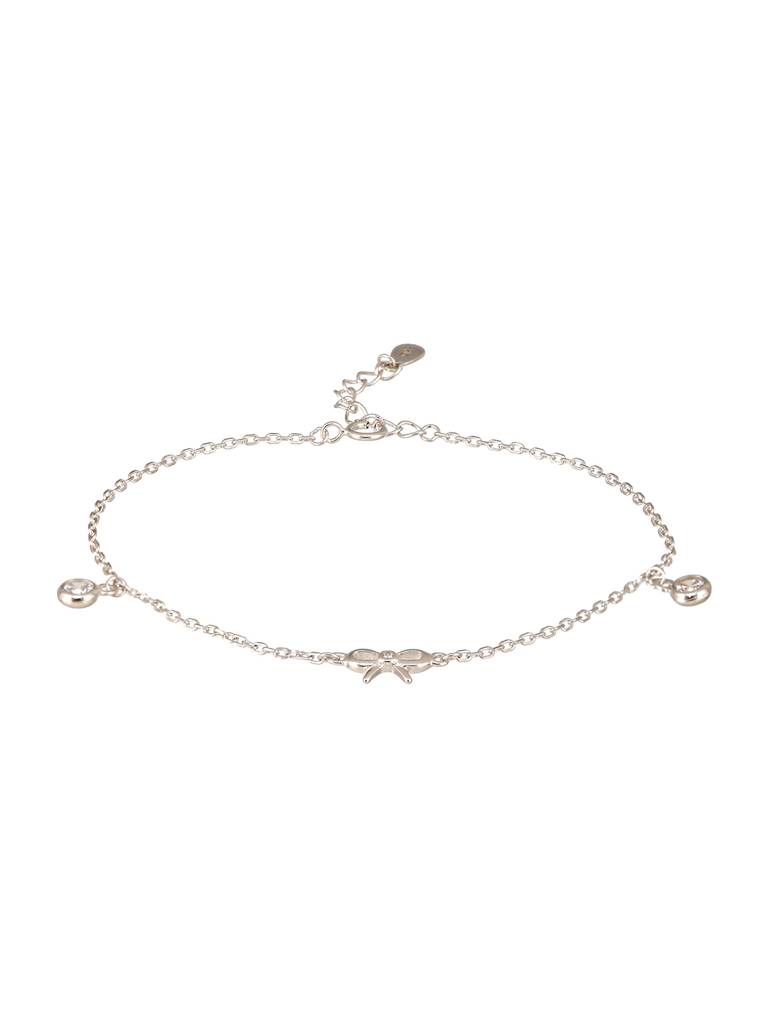 925 Sterling Silver Plated Bow Charms Link Adjustable Bracelet : AGBR5187