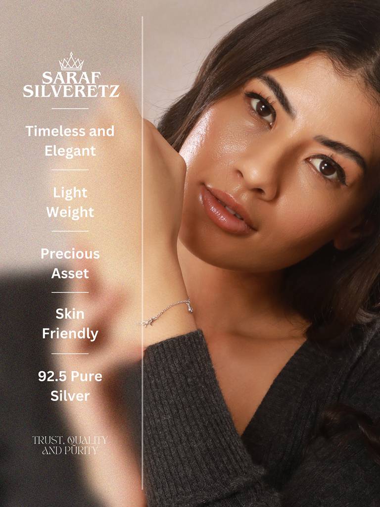 925 Sterling Silver Plated Bow Charms Link Adjustable Bracelet : AGBR5187