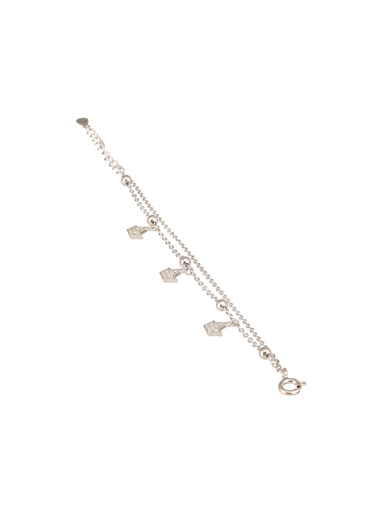 925 Sterling Silver Rhodium Plated Ad Studded Sparkling Crown Link Charms Bracelet : AGBR5191