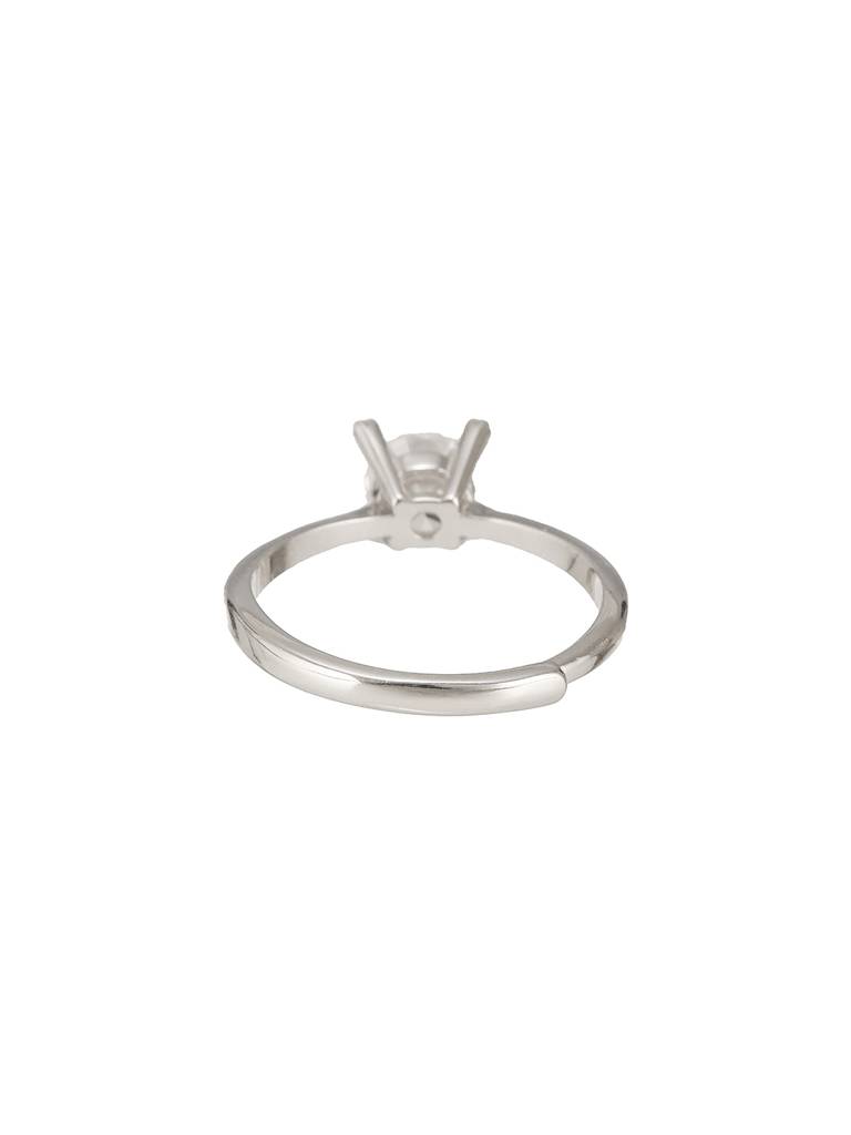 925 Sterling Silver Zircon Studded Solitaire Minimal Engagement Adjustable Finger Ring : AGRG5199