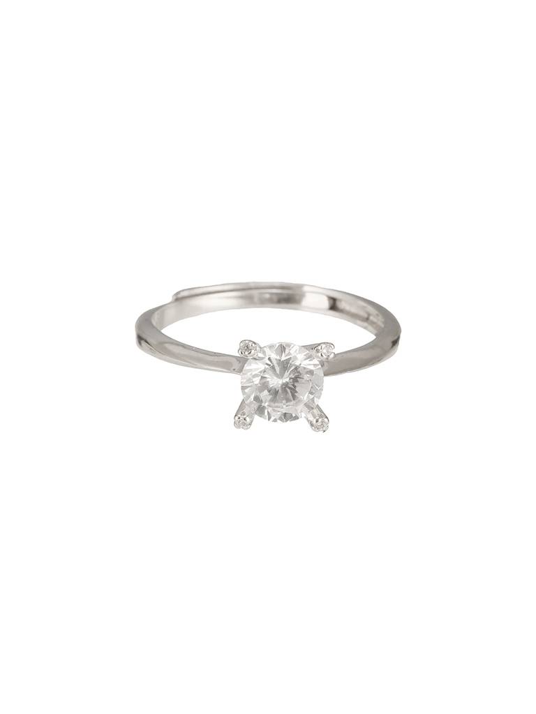 925 Sterling Silver Zircon Studded Solitaire Minimal Engagement Adjustable Finger Ring : AGRG5199