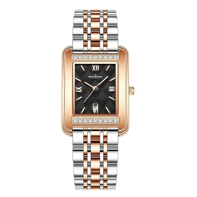 Daniel Hechter Jussieu Collection Luxury Square Watch For Women Â Rose Gold Jeweled Case With Diamond Accents A : DHW2013-11