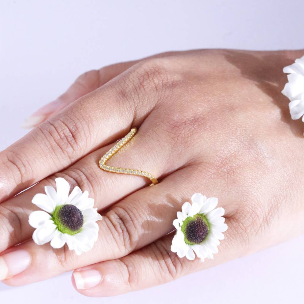 Stainless Steel Zircon Ring, V Ring
