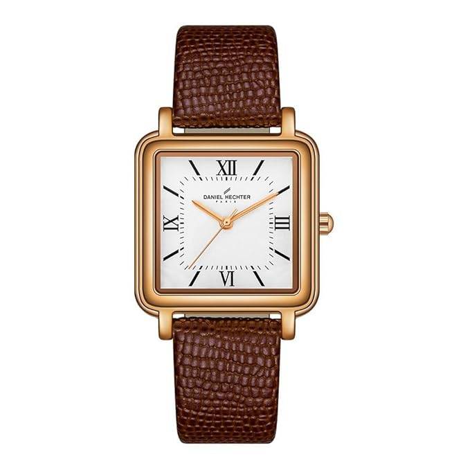 Daniel Hechter Paris Segur Classic Square Analog Watch For Women Â Rose Gold Case, White Roman Dial, Quartz Mov : DHW2011-01