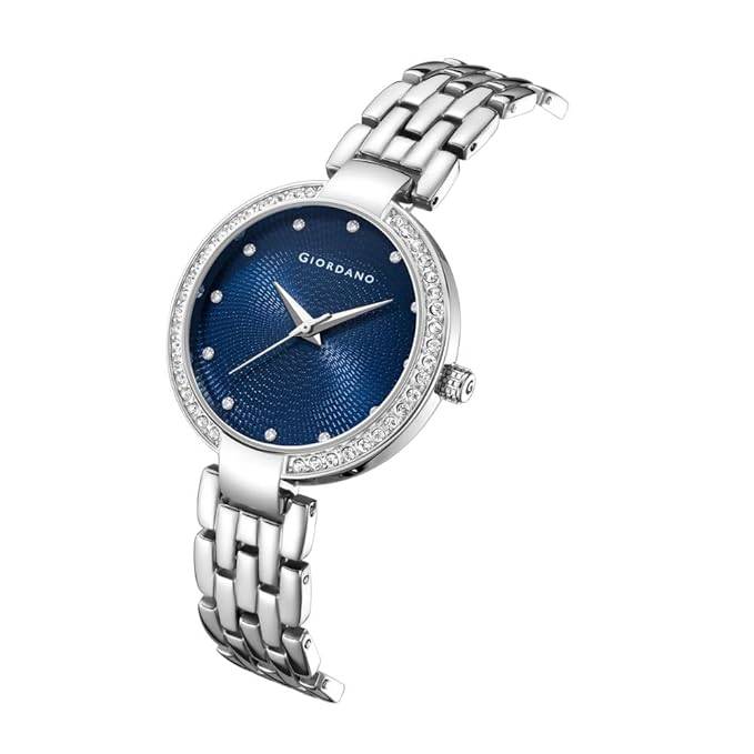 Giordano Analog Watch For Women With Diamond Indices, Stainless Steel Strap And Crystal Embellished Bezel - Gd-214 : GD-2141-44