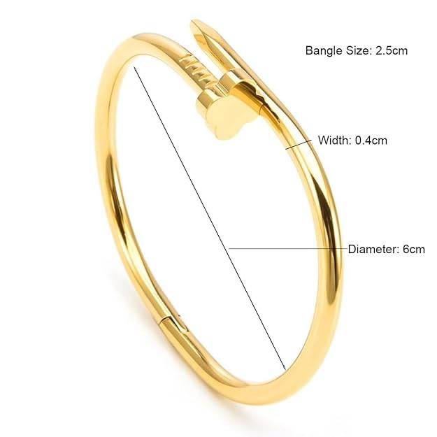 Set Of 2 - 18K Plated Waterproof Nail And Clover With Zircon Bangle Bracelet : ASJ0125B4750GC2