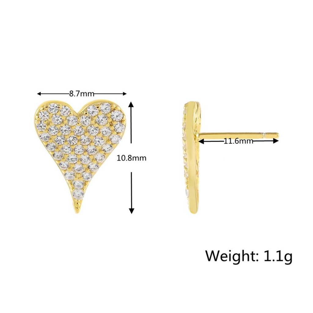 18K Gold Plated Waterproof, Anti-Tarnish Mini Heart Zircon Studs : AWU0125E204
