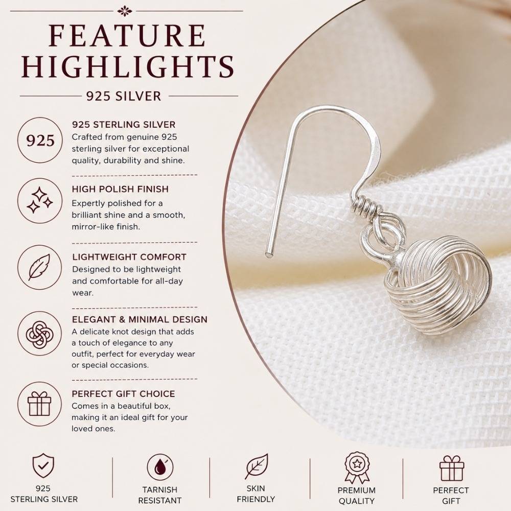 925 Sterling Silver Ball Drop Earrings For Women | Handmade Wire Sphere Dangle Hook Earrings For Girls : FU-1225