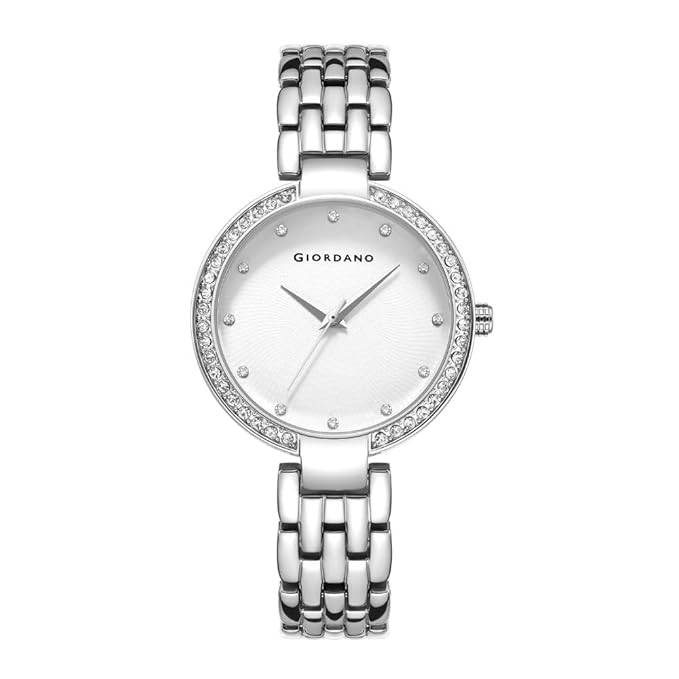 Giordano Analog Watch For Women With Diamond Indices, Stainless Steel Strap And Crystal Embellished Bezel - Gd-214 : GD-2141-11