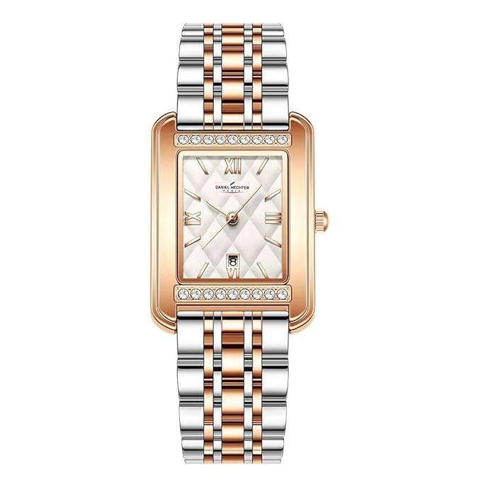 Daniel Hechter Jussieu Collection Luxury Square Watch For Women Â Rose Gold Jeweled Case With Diamond Accents A : DHW2013-22