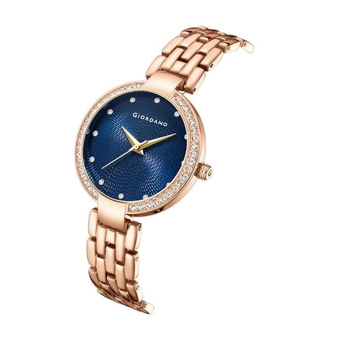 Giordano Analog Watch For Women With Diamond Indices, Stainless Steel Strap And Crystal Embellished Bezel - Gd-214 : GD-2141-22