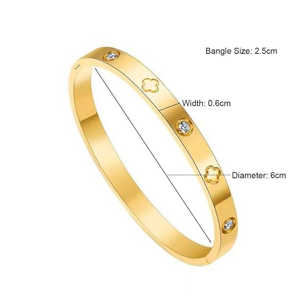 Set Of 2 - 18K Plated Waterproof Nail And Clover With Zircon Bangle Bracelet : ASJ0125B4750GC2