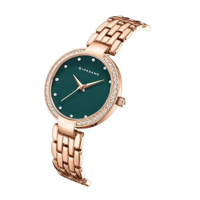 Giordano Analog Watch For Women With Diamond Indices, Stainless Steel Strap And Crystal Embellished Bezel - Gd-214 : GD-2141-66