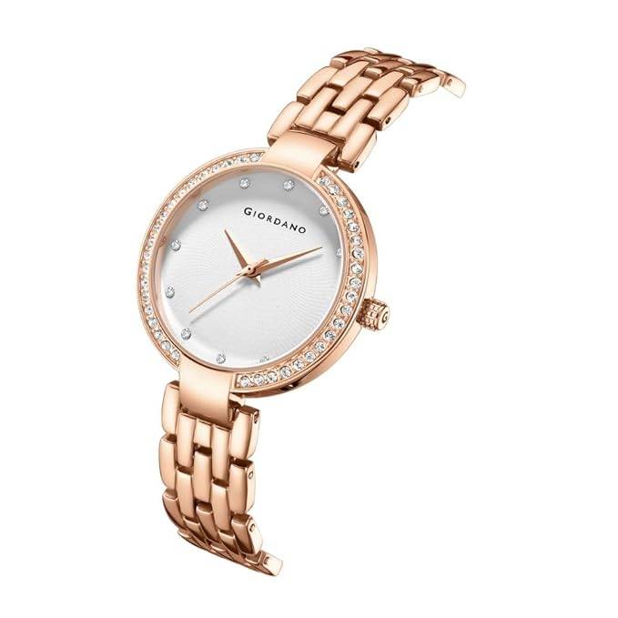 Giordano Analog Watch For Women With Diamond Indices, Stainless Steel Strap And Crystal Embellished Bezel - Gd-214 : GD-2141-33
