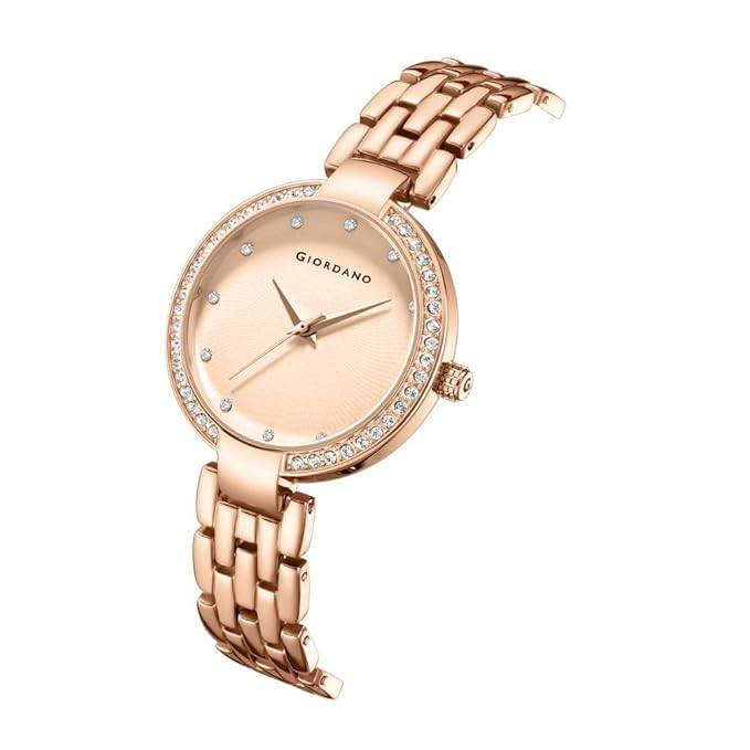 Giordano Analog Watch For Women With Diamond Indices, Stainless Steel Strap And Crystal Embellished Bezel - Gd-214 : GD-2141-55