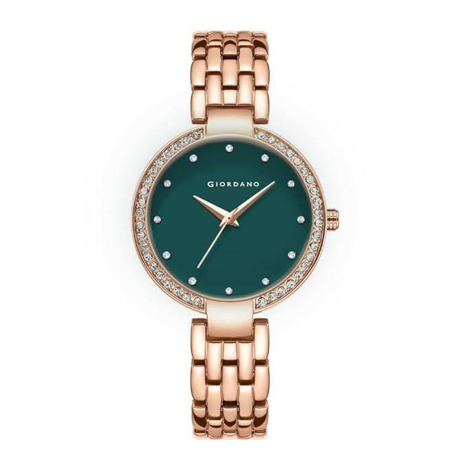 Giordano Analog Watch For Women With Diamond Indices, Stainless Steel Strap And Crystal Embellished Bezel - Gd-214 : GD-2141-66